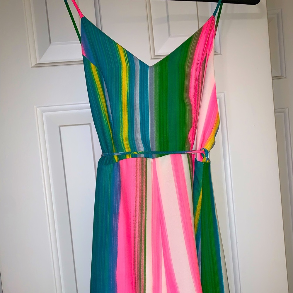 Blue blush multi colored romper with open back